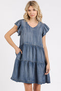 V-Neck Ruffled Cap Sleeve Mini Dress For Women – Feminine, Elegant, Playful, Flattering & Stylish Dress for Various Occasions