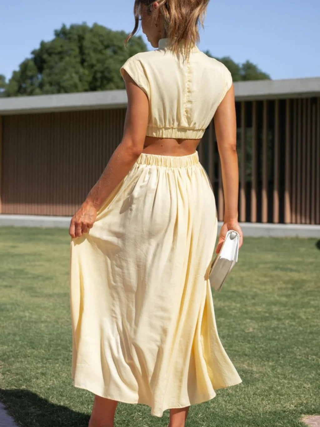 Modern Cutout Mock Neck Sleeveless Ruched Dress Elegant Dress For Women