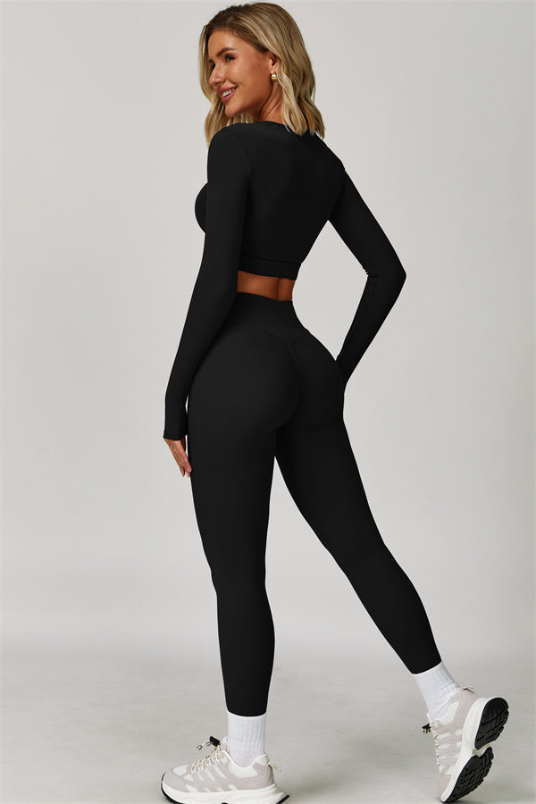 The Lavish Long Sleeve Cut-out Crop Top Leggings 2-Piece Set