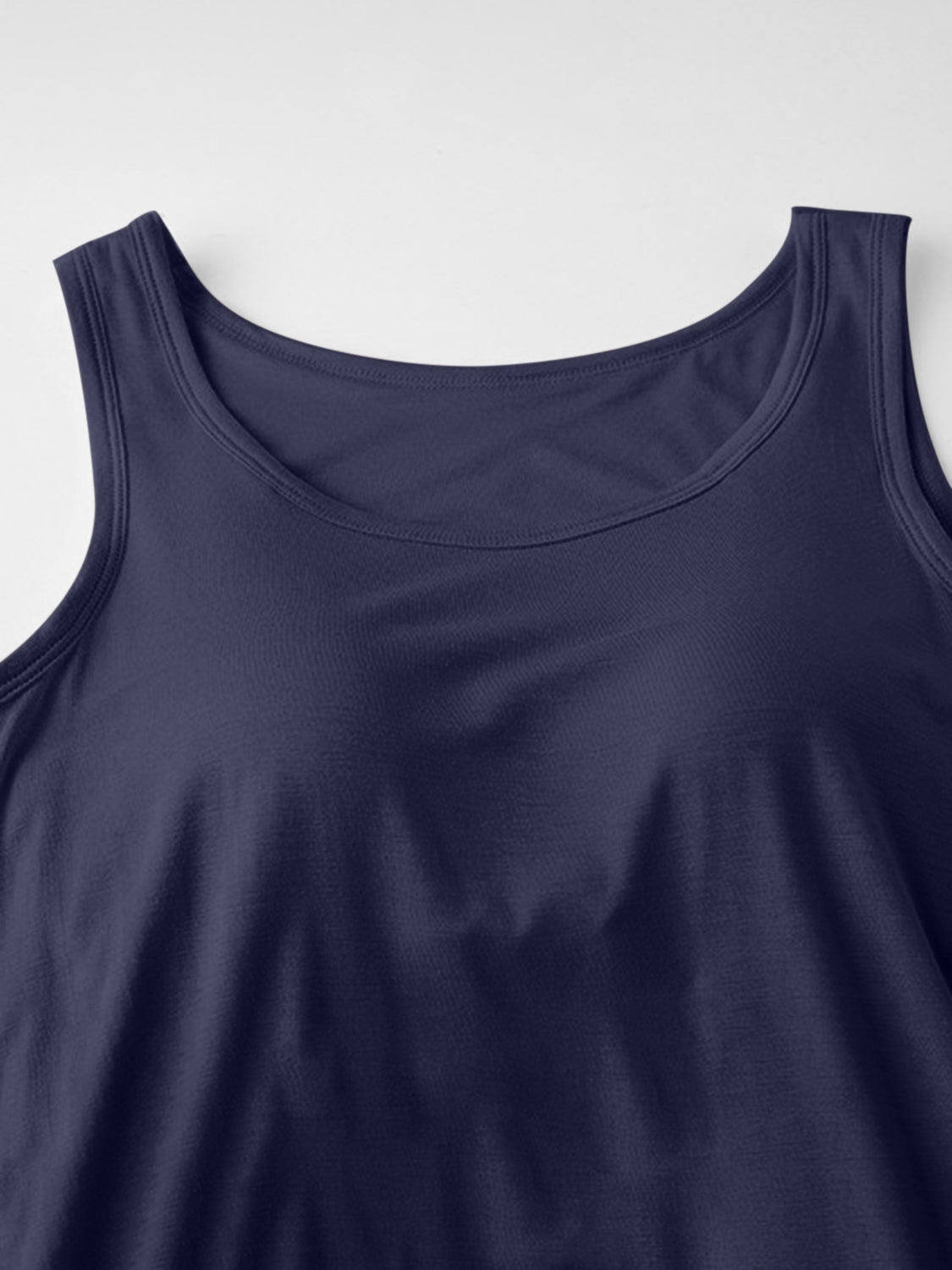 Classic Round Neck Wide Strap Mini Dress With Built-In Bra Comfortable Sleeveless Dress