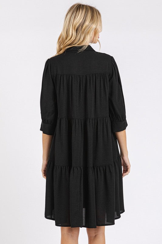 Button Detail Collared Neck Tiered Shirt Dress For Women – Classic Elegant, Fluttering, Chic, and Versatile For Any Occasion