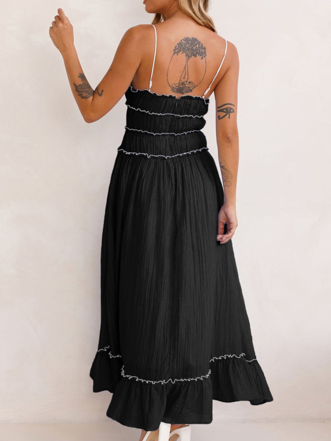 Vintage Ruffled Hem Midi Dress With Tied And Ruched Detail Elegant Feminine Girls Dress