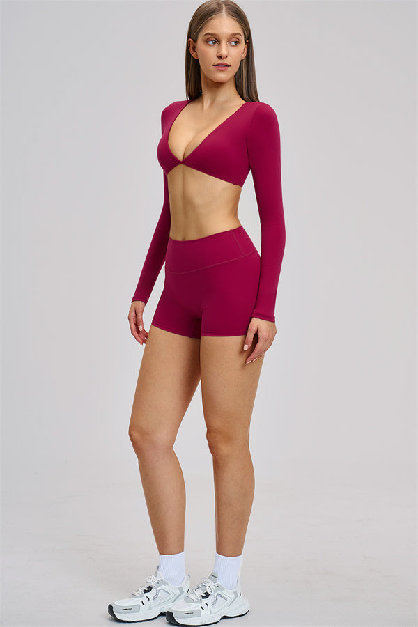 The Zestful Long Sleeve Crop Top Shorts 2-Piece Set