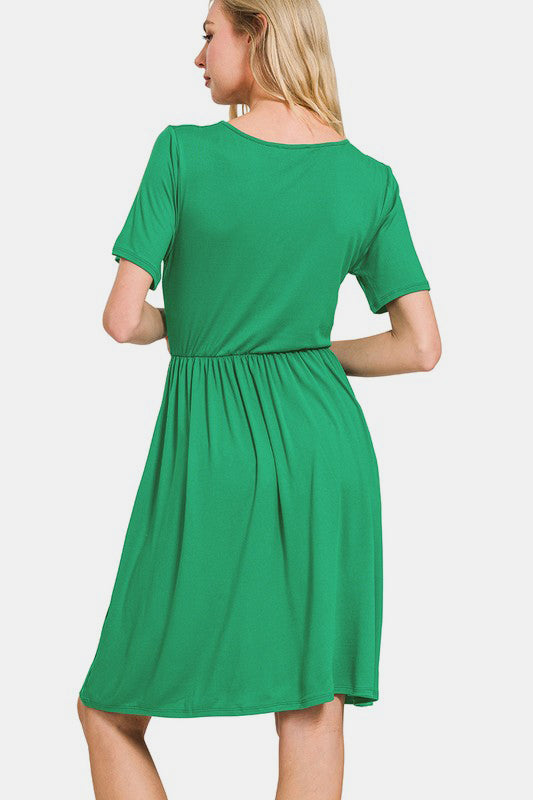 Surplice Short Sleeve Brushed DTY Dress – Elegant, Chic Surplice Neckline, Soft Brushed Fabric, Perfect for Day-to-Night Wear