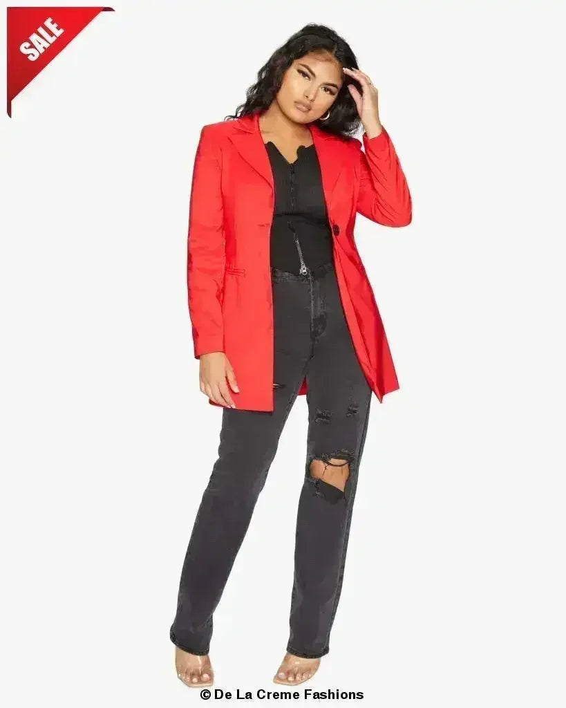 De La Creme Womens Collared Formal Longline Blazer