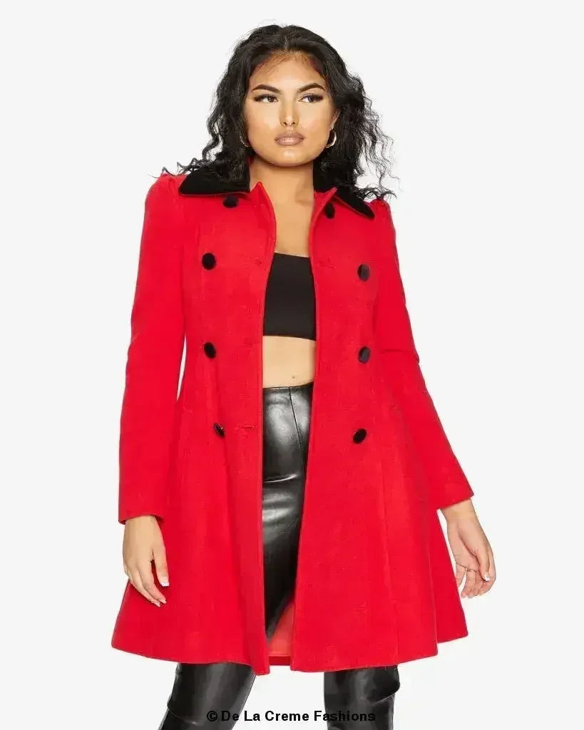 Velvet Trim Skater Coat - Royal Inspired | Femstylo