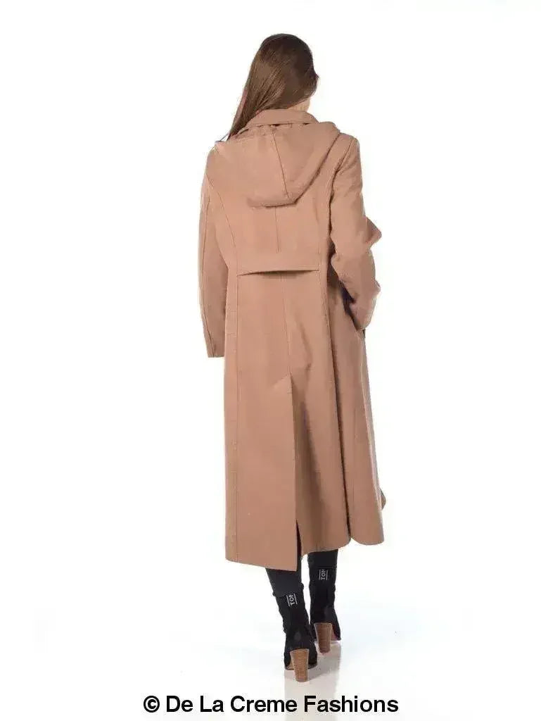 Faux Wool Longline Hooded Winter Coat