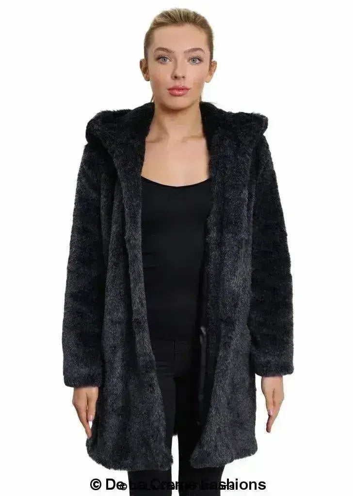 De La Creme - Women's Luxury Faux Fur Jacket Ladies Hooded Winter Coat