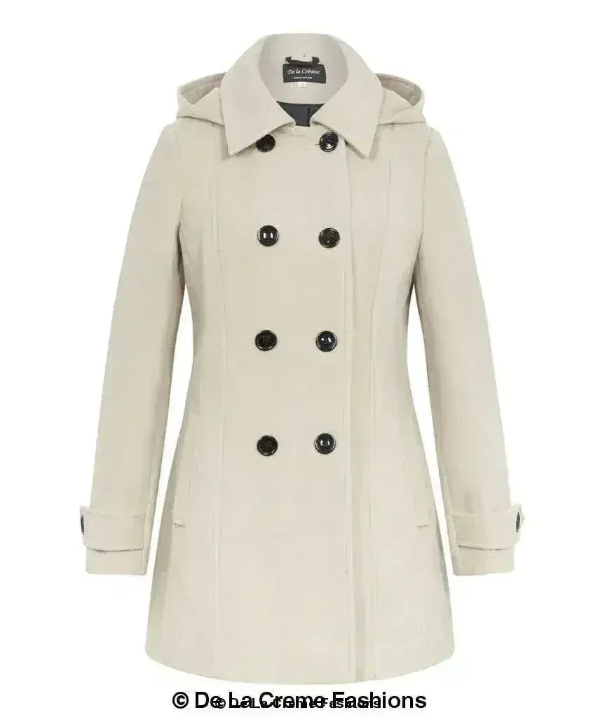 Womens Wool Feel Double Breasted Hooded Coat