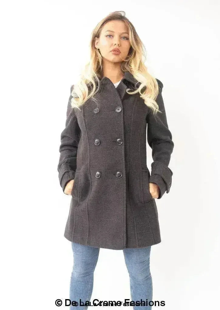 Womens Wool Feel Double Breasted Hooded Coat