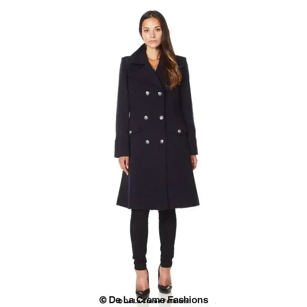 Wool Blend Double Breasted Midi Coat
