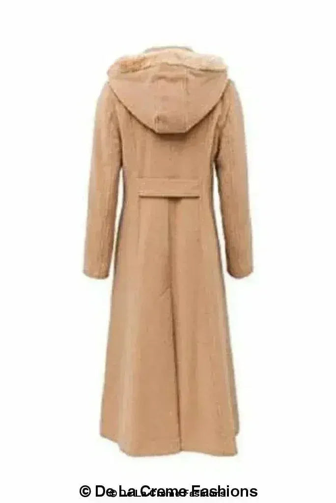 Wool Blend Faux Fur Trim Hooded Long Coat