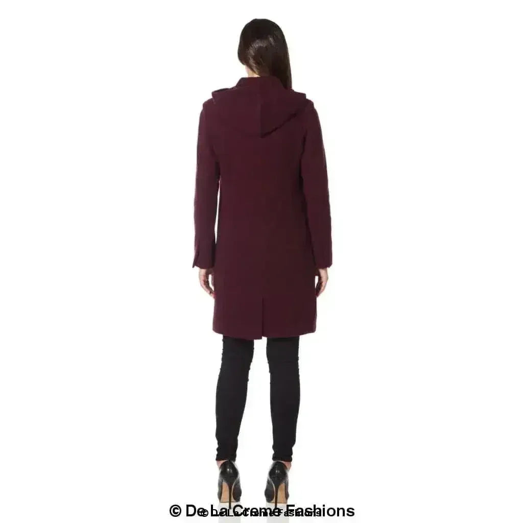 Wool Blend Hooded Coat - Zip Front Winter Coat | Femstylo