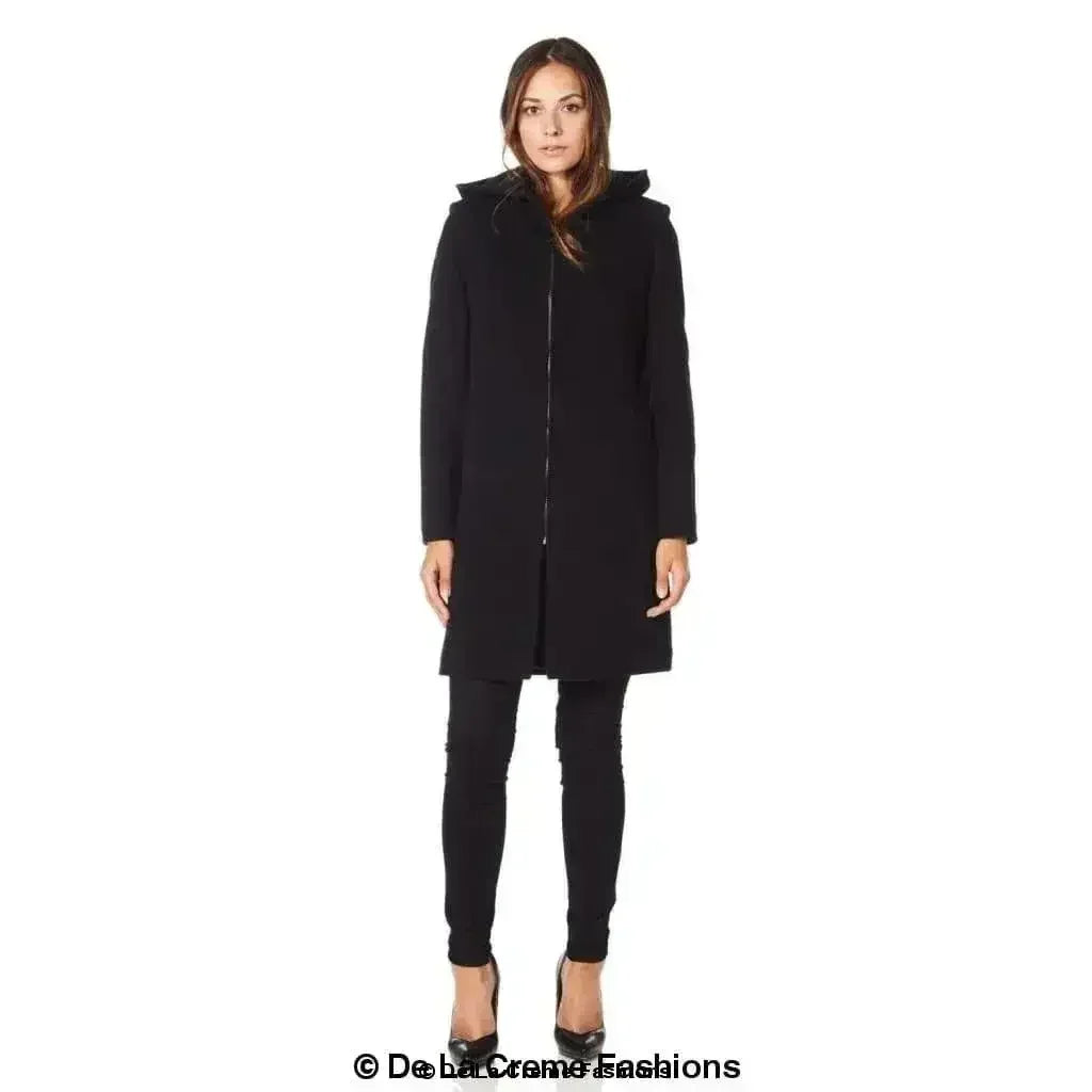 Wool Blend Hooded Coat - Zip Front Winter Coat | Femstylo