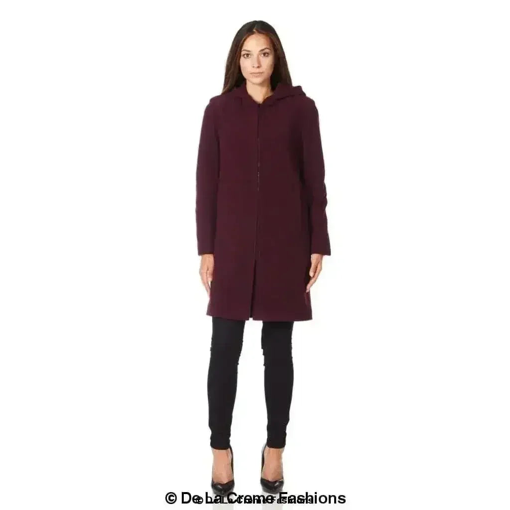 Wool Blend Hooded Coat - Zip Front Winter Coat | Femstylo