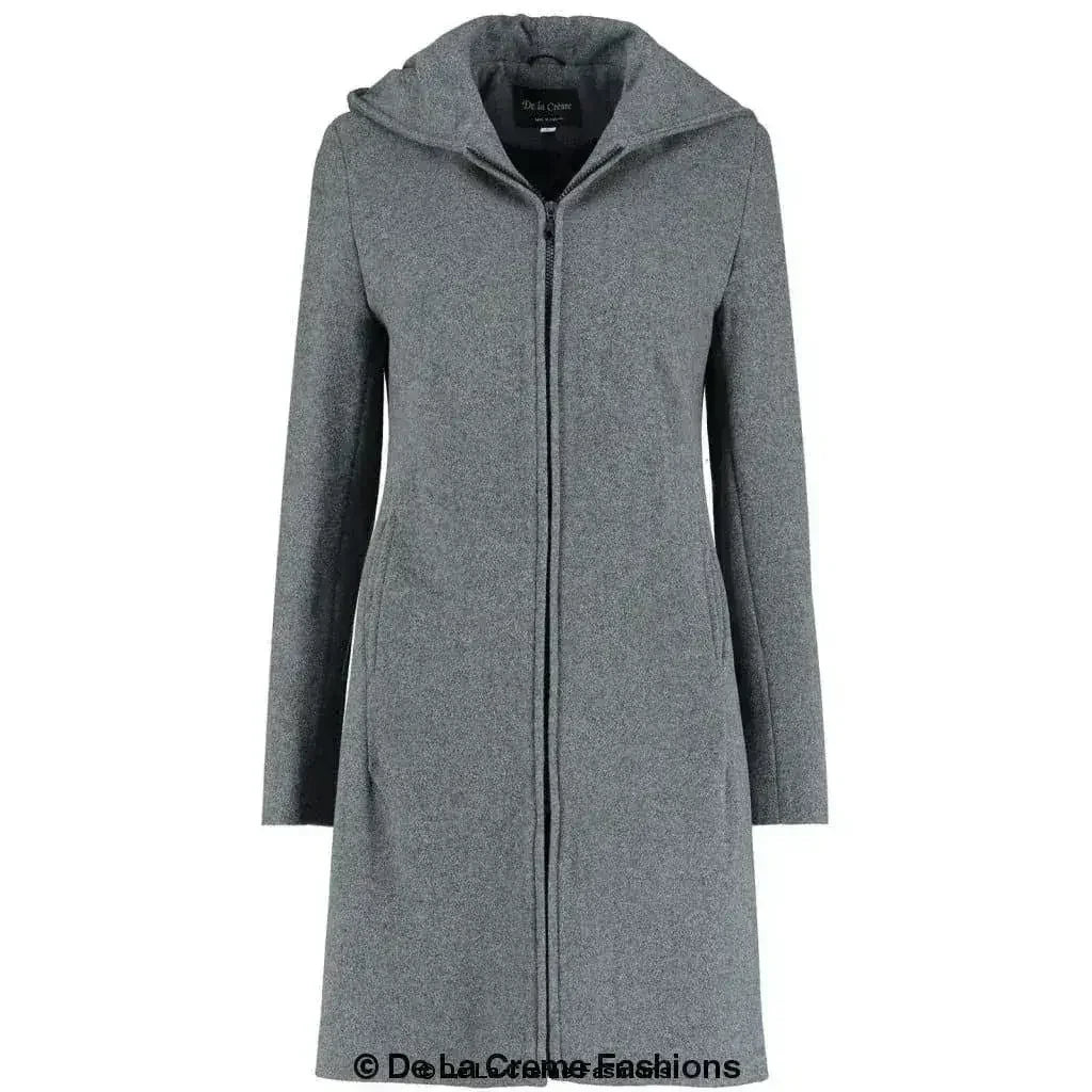 Wool Blend Hooded Coat - Zip Front Winter Coat | Femstylo