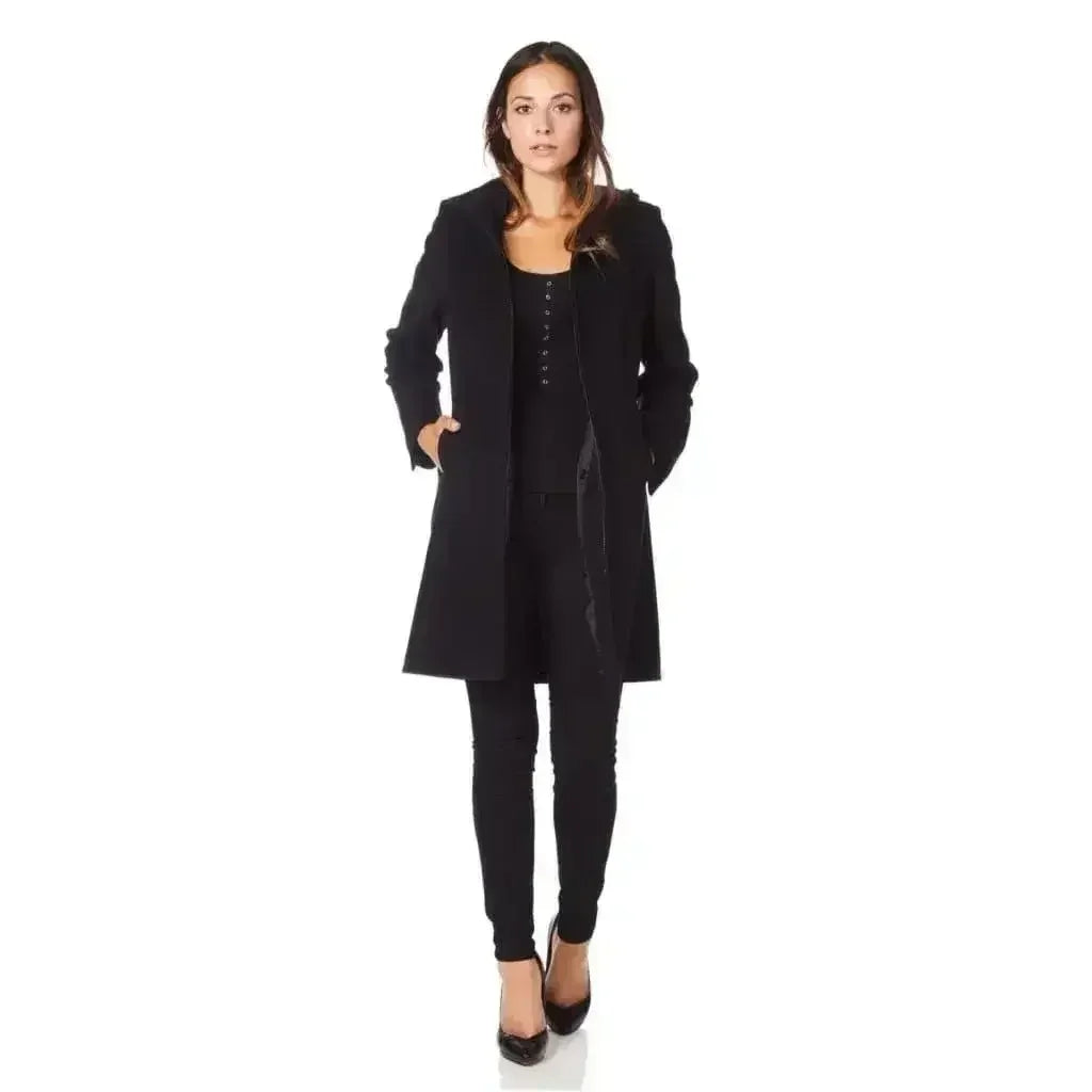 Wool Blend Hooded Coat - Zip Front Winter Coat | Femstylo