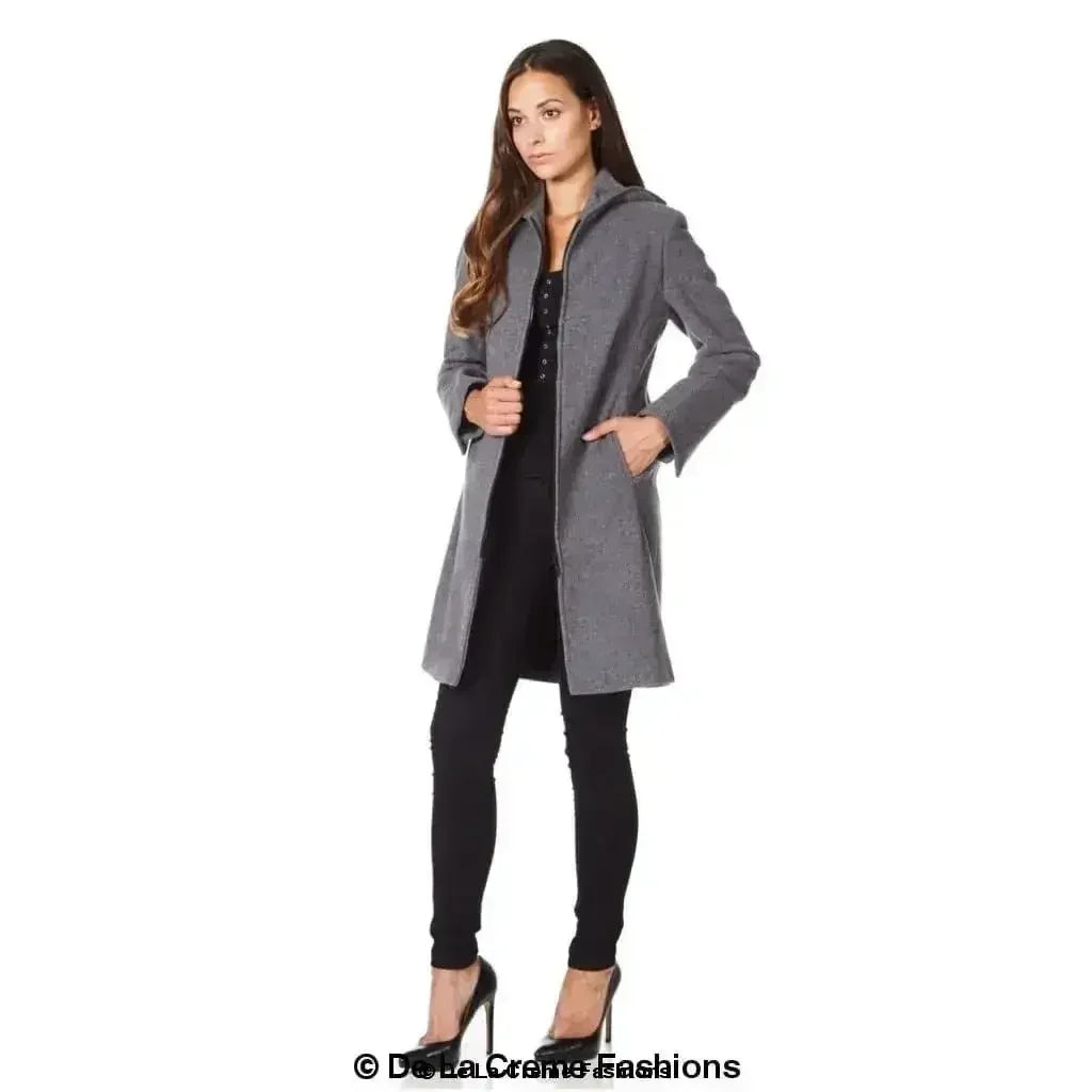 Wool Blend Hooded Coat - Zip Front Winter Coat | Femstylo
