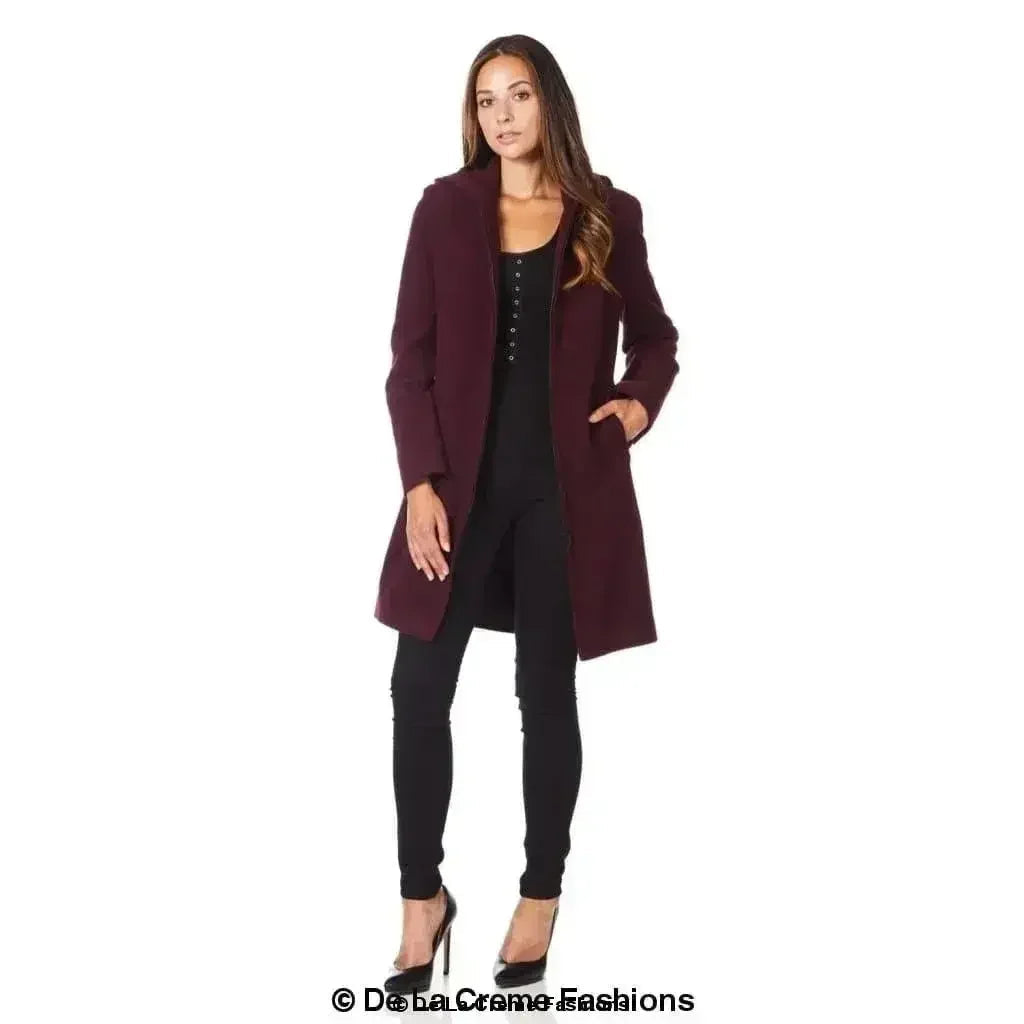 Wool Blend Hooded Coat - Zip Front Winter Coat | Femstylo
