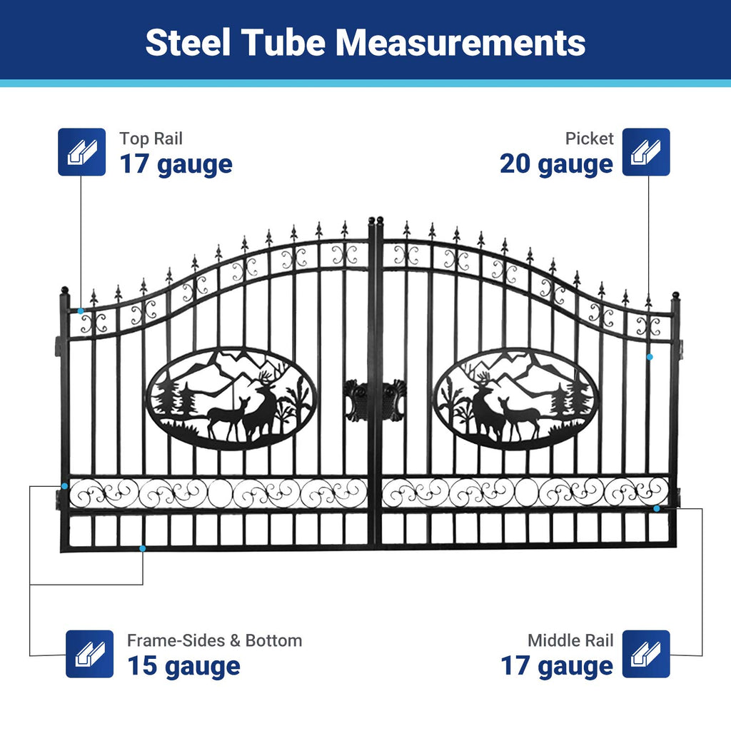 14x8 ft Steel Dual Swing Driveway Gate