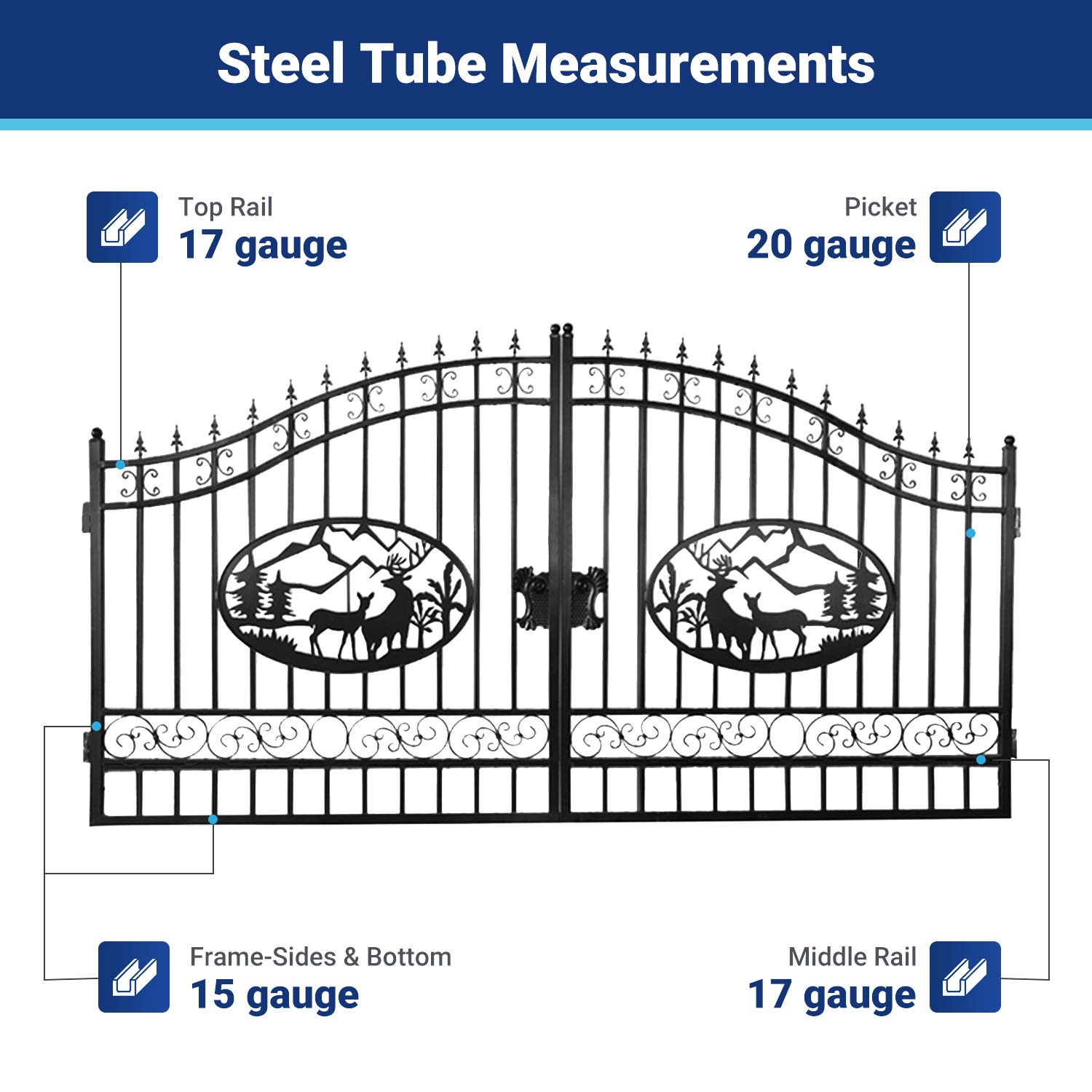 14x8 ft Steel Dual Swing Driveway Gate