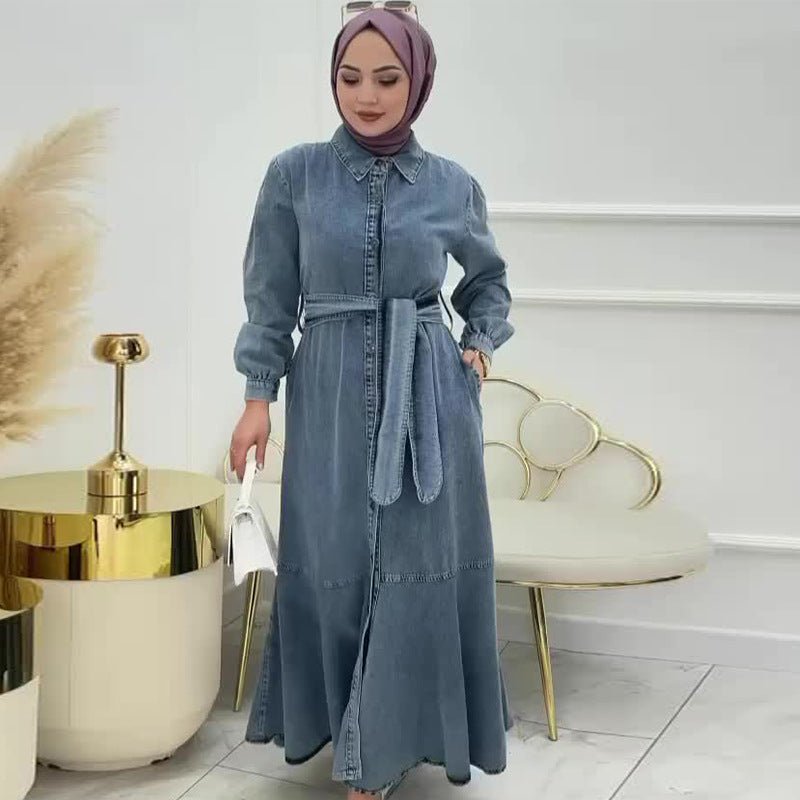 Denim Shirt Dress with Belt(MS330)