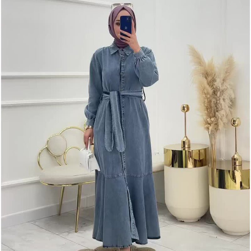 Denim Shirt Dress with Belt(MS330)