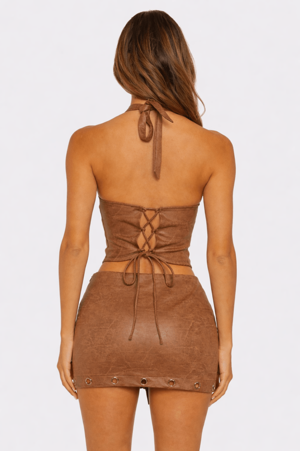 Desert Heat Ring Halter Faux Leather Set – Sexy Club & Festival Outfit for Women