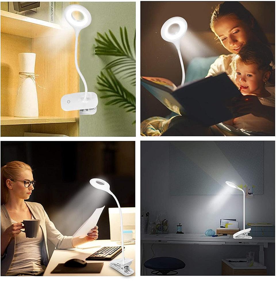 Desk Lamp Touch Clip Study Light Gooseneck Desktop USB Rechargeable Bedroom Lamp Bedside Bedside Desk Clip-on Table Lamp Decorative Table Lamp Cute Study Lamps for Bedroom Décor