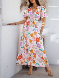Elegant Printed V-Neck Short Sleeve Maxi Dress Beautiful Casual Women Long Dress