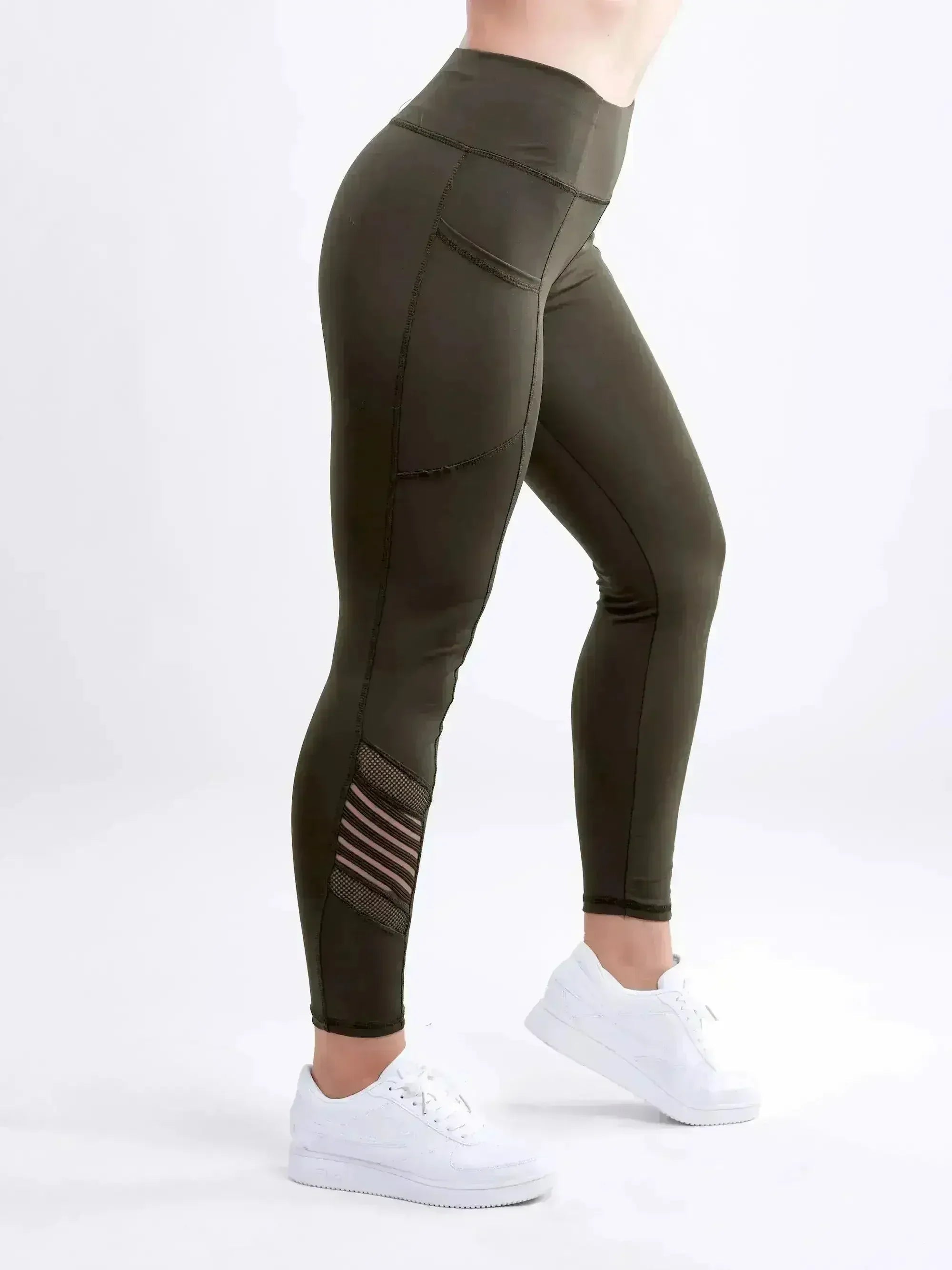 High-Waisted Pilates Leggings with Side Pockets & Mesh Panels