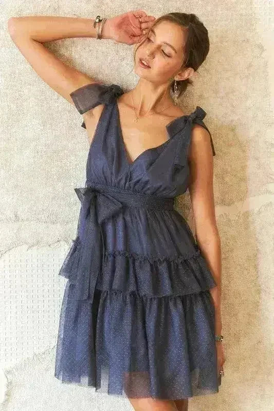 Polka Dot Mesh Dress – Playful Tie Shoulder & Smocked Detail