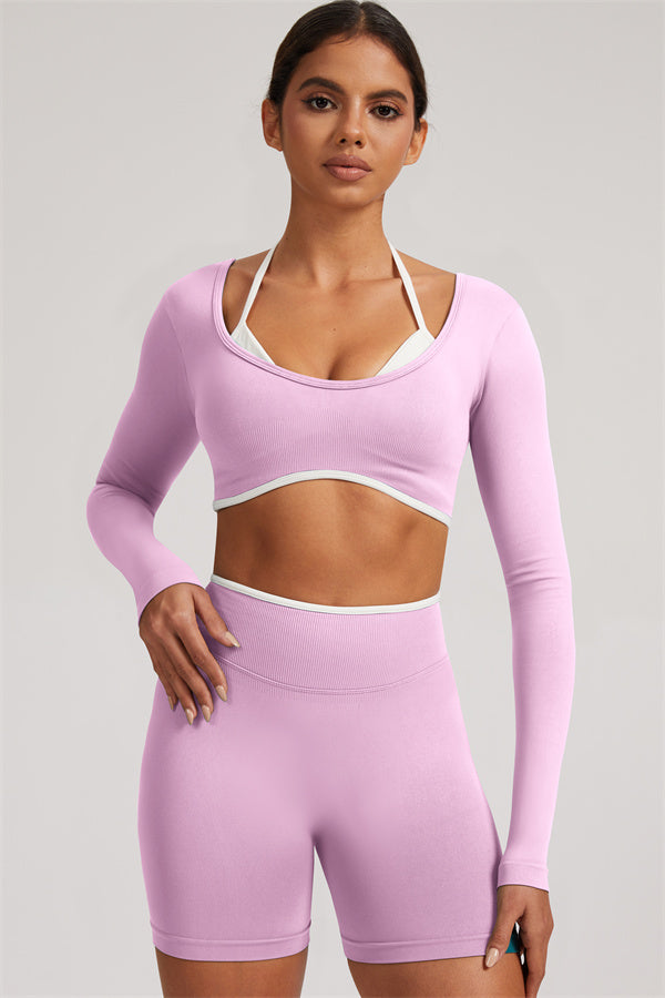 The Elevate Long Sleeve Crop top Shorts 2-Piece Set