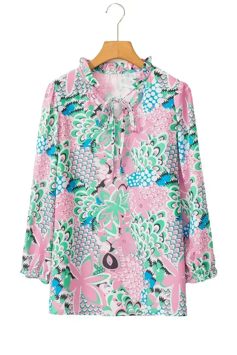 Green Floral V-Neck Blouse – Tied Detail & Loose Fit | Feminine Style