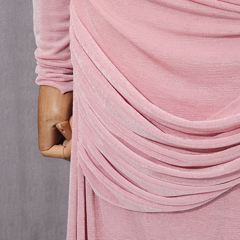 Diagonal Ruched Cape Gown | Asymmetric Draped Long Sleeve Maxi Dress(MS222)