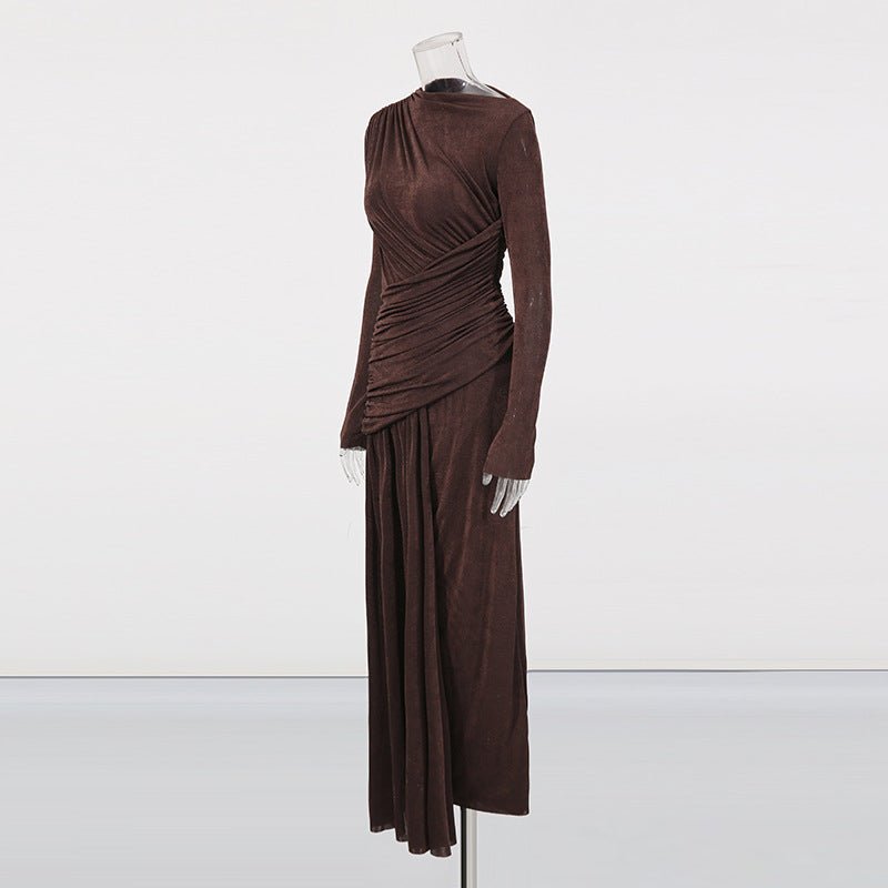 Diagonal Ruched Maxi Dress(MS467)