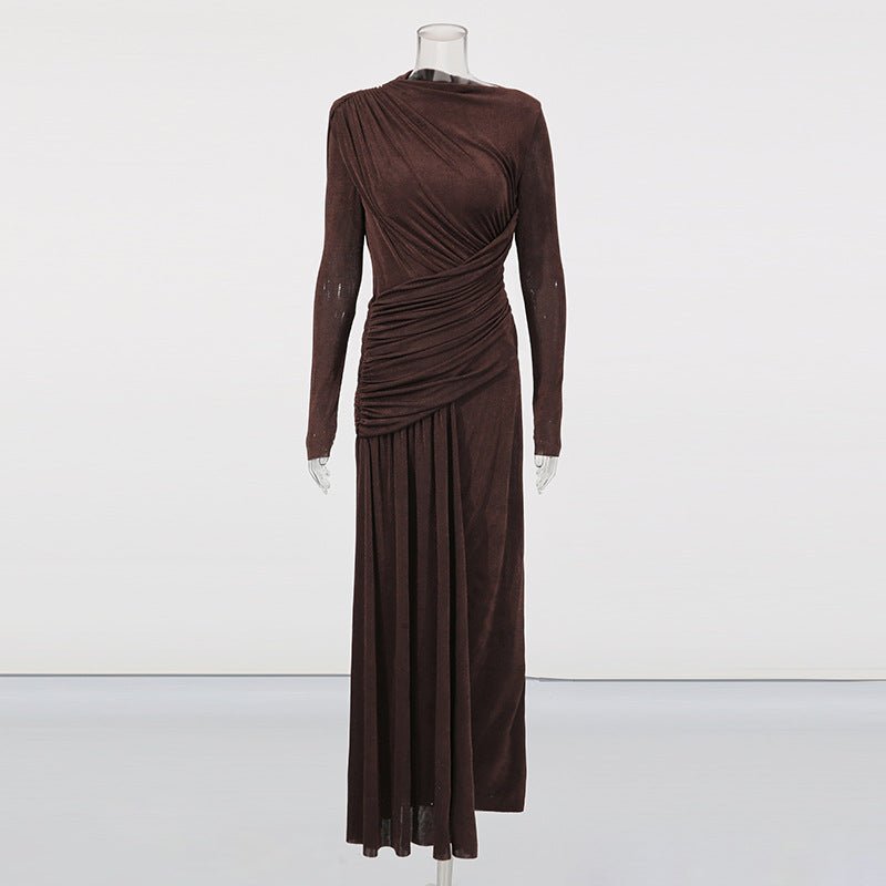 Diagonal Ruched Maxi Dress(MS467)