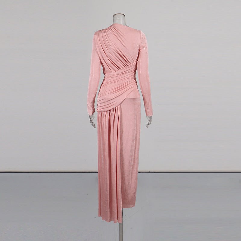 Diagonal Ruched Maxi Dress(MS467)
