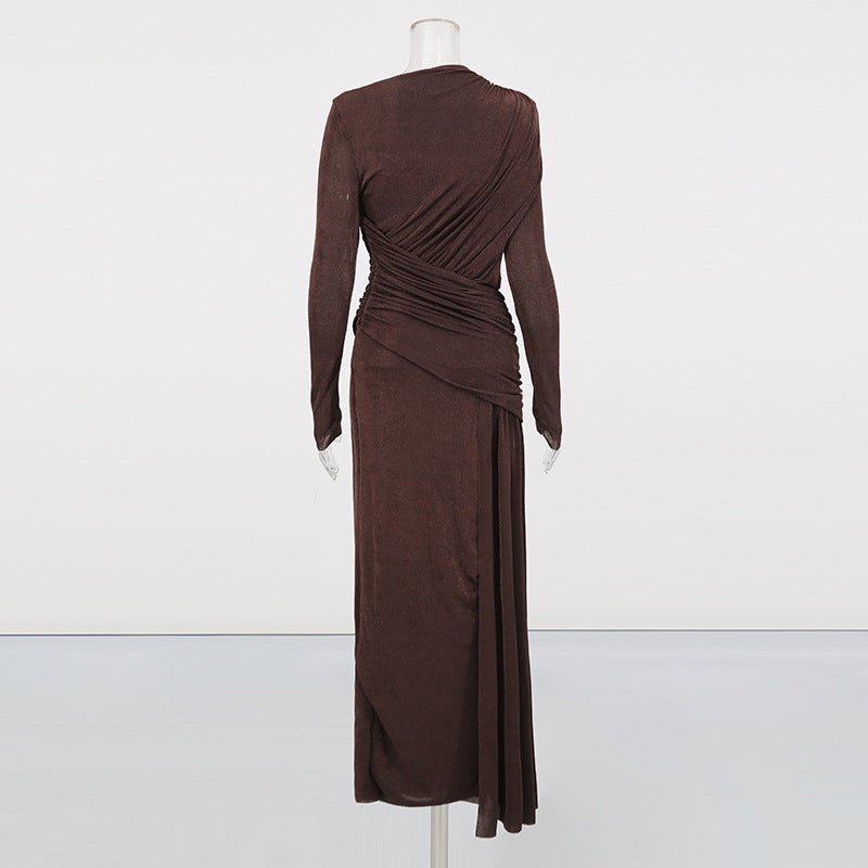 Diagonal Ruched Maxi Dress(MS467)