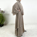 Diamond Beaded Fringe Flare Sleeve Chiffon Maxi Abaya Set (MOA148)