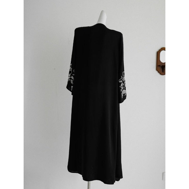 Luxury Black Embroidered Diamond Abaya Set (MOA184)