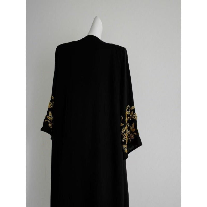 Luxury Black Embroidered Diamond Abaya Set (MOA184)