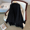 Diamond Embellished Cape Cardigan | Fringe Trim Knit Shawl Sweater(MS211)