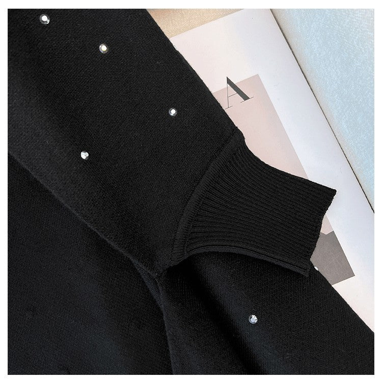 Diamond Embellished Cape Cardigan | Fringe Trim Knit Shawl Sweater(MS211)