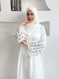 Diamond Glow Abaya Collection | Luxury Modest Fashion White & Blush Pink Embroidered Robes with Floral Sleeves (MOA205)
