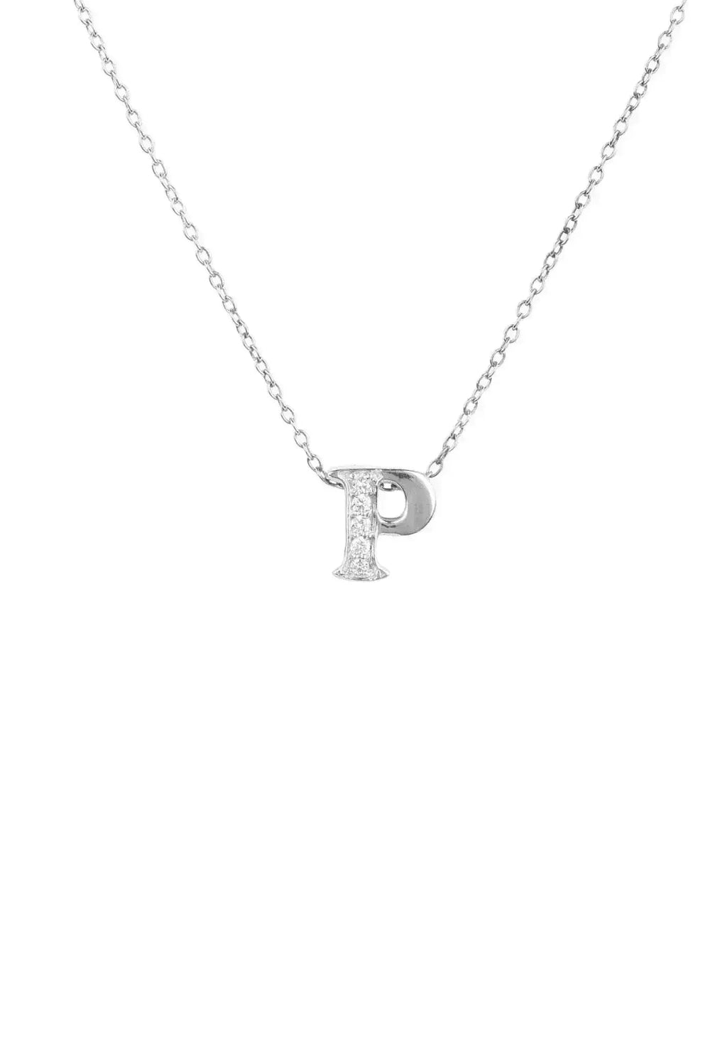 Diamond Initial Letter Pendant Necklace Silver P | Femstylo