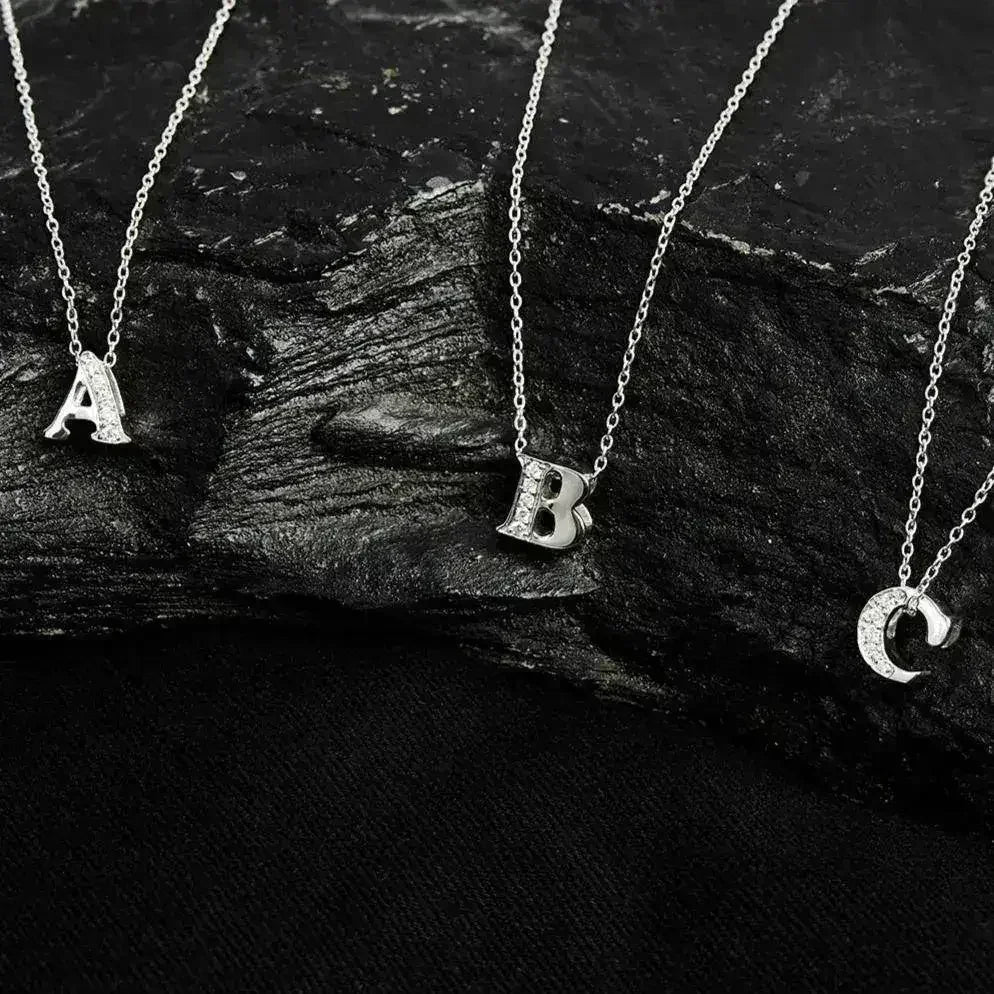 Diamond Initial Letter Pendant Necklace Silver P | Femstylo