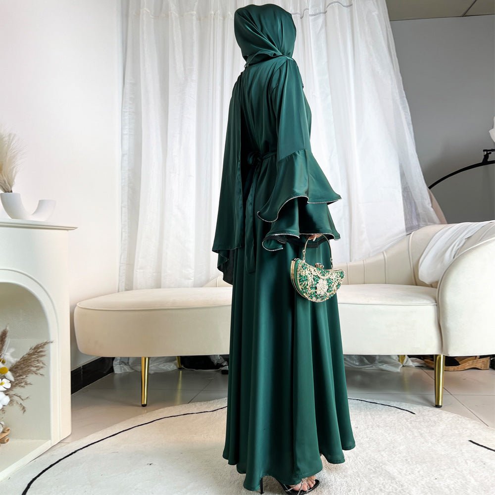 Diamond Modest Bell Sleeve Adjustable Waist Kaftan Dress Abaya with Hijab (MA169)