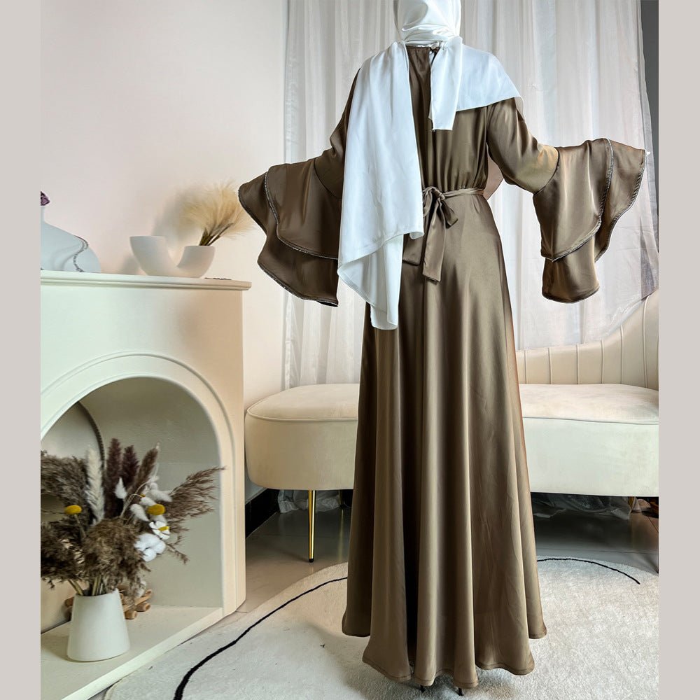 Diamond Modest Bell Sleeve Adjustable Waist Kaftan Dress Abaya with Hijab (MA169)