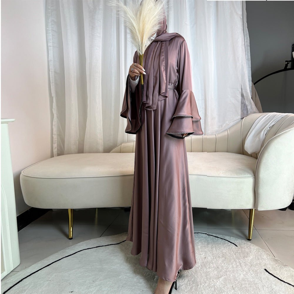 Diamond Modest Bell Sleeve Adjustable Waist Kaftan Dress Abaya with Hijab (MA169)